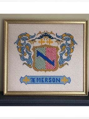 Stunning Emerson Crest Cross Stitch Professionally Framed 20.5” W x 18.5” Tall